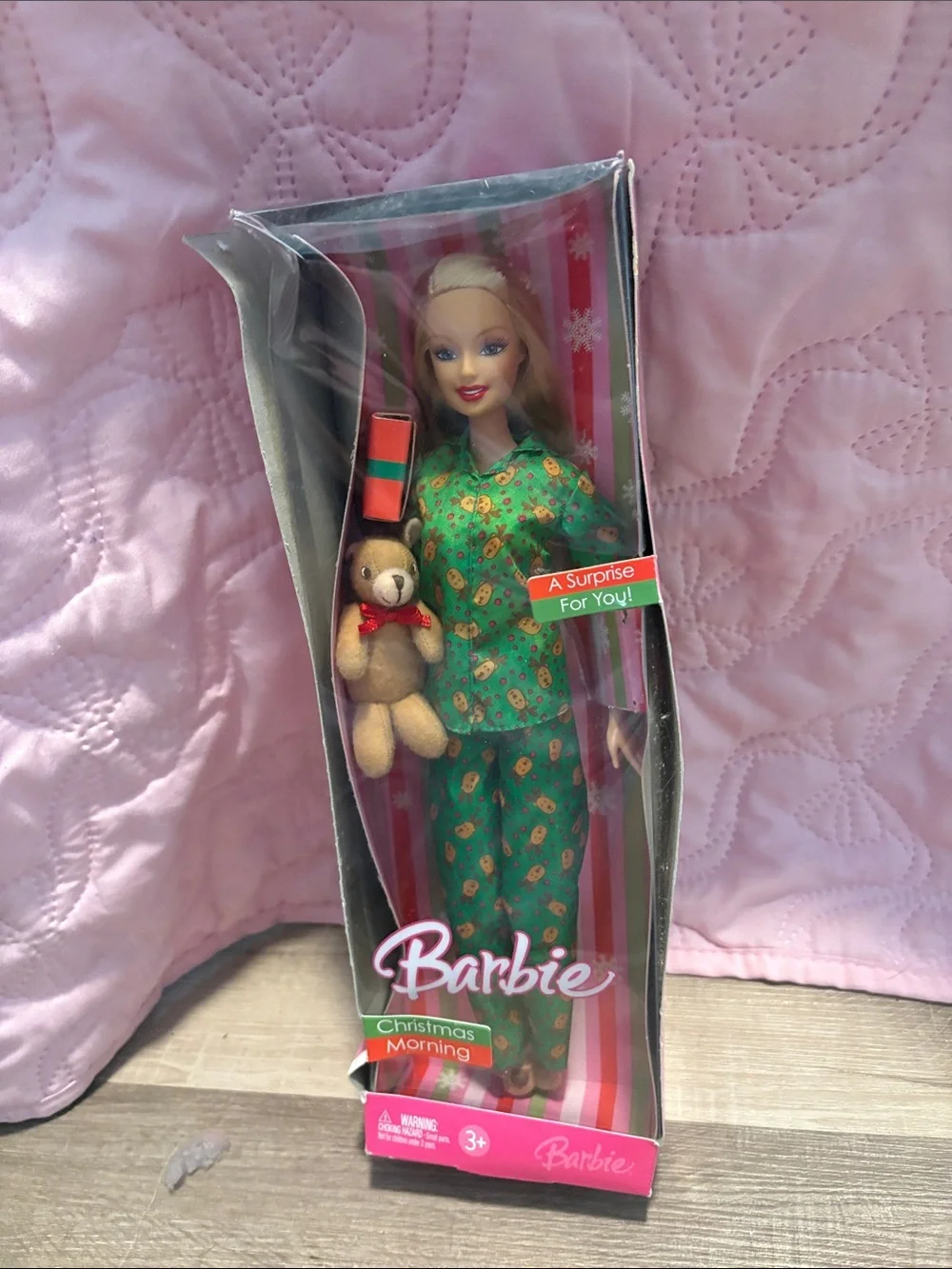 Barbie Green Holiday Pajama Doll with Teddy & Gift